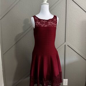 The Limited Lace Overlay Dress in Deep Red